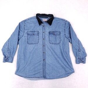 Bill Blass Jeans Denim Button Up Shirt 2X Blue Workwear Utility